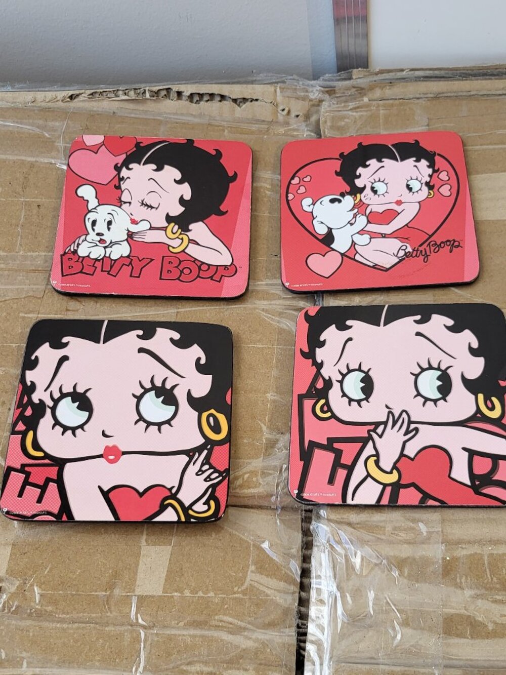 Betty Boop Coasters Red 4 Cork Bottom Different Designs Vintage GUC SEE PICS BB